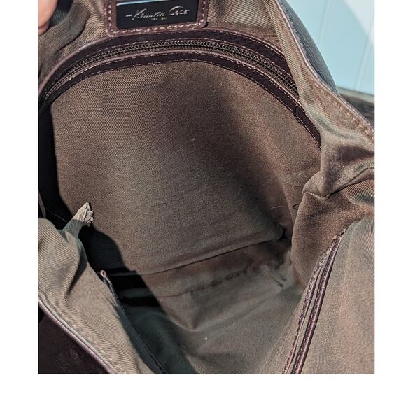Kenneth Cole Dark Brown Leather Messenger Crossbody Bag Adjustable Strap - Picture 7 of 8